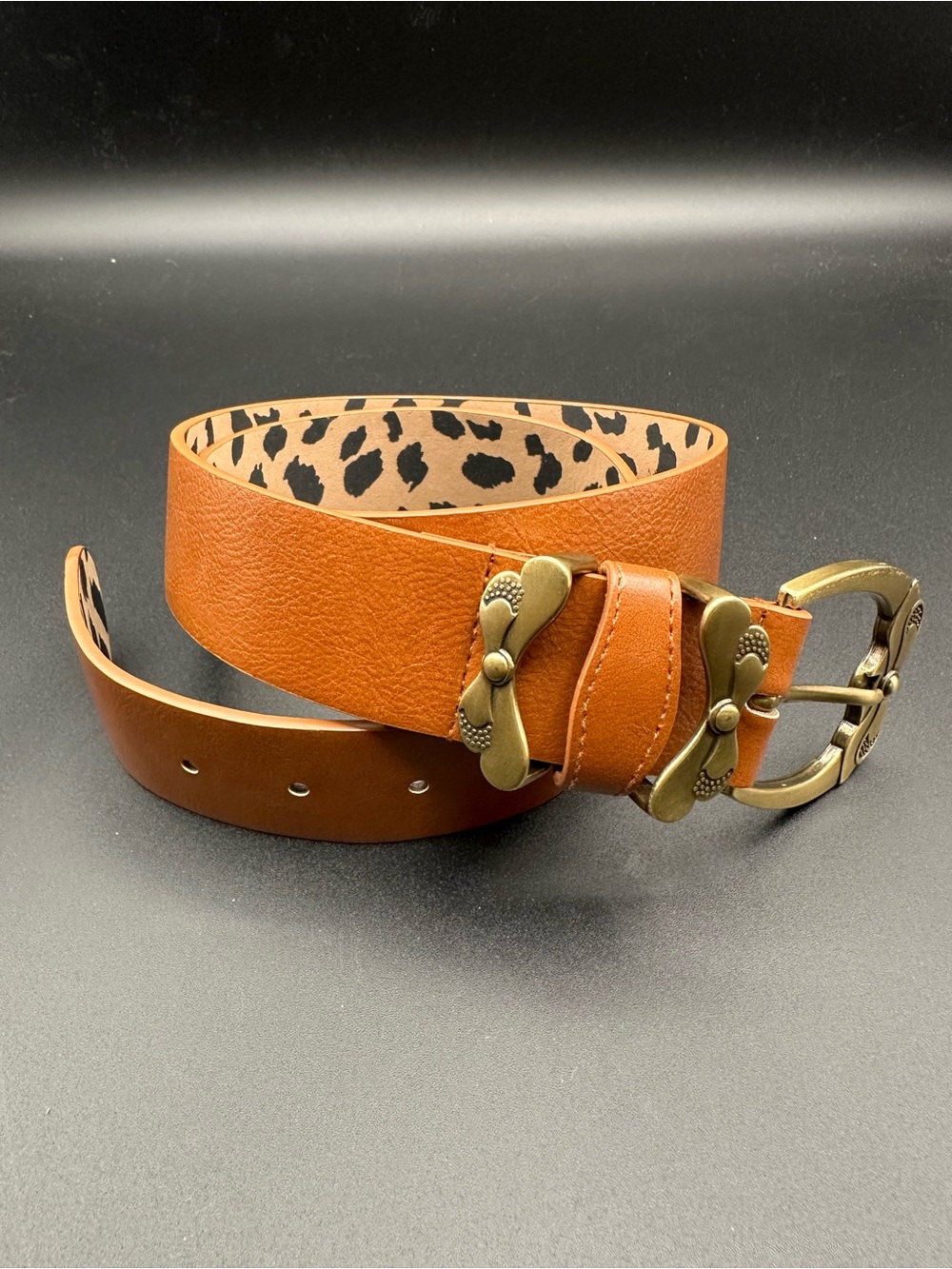 Betsey Johnson Vintage Cognac Leather Belt –Brass Buckle, Size M-Like New Cond